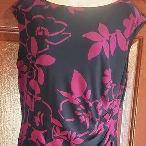 Lauren Ralph Burgundy Floral Stretch Sleeveless Draped Dress Office Casual Sz10